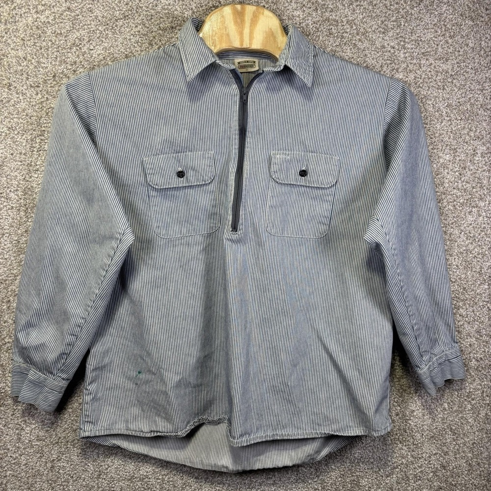 FIVEBROTHER Shirt Mens XL Blue Stripe Long Sleeve 1/2 Zip Pullover Workwear